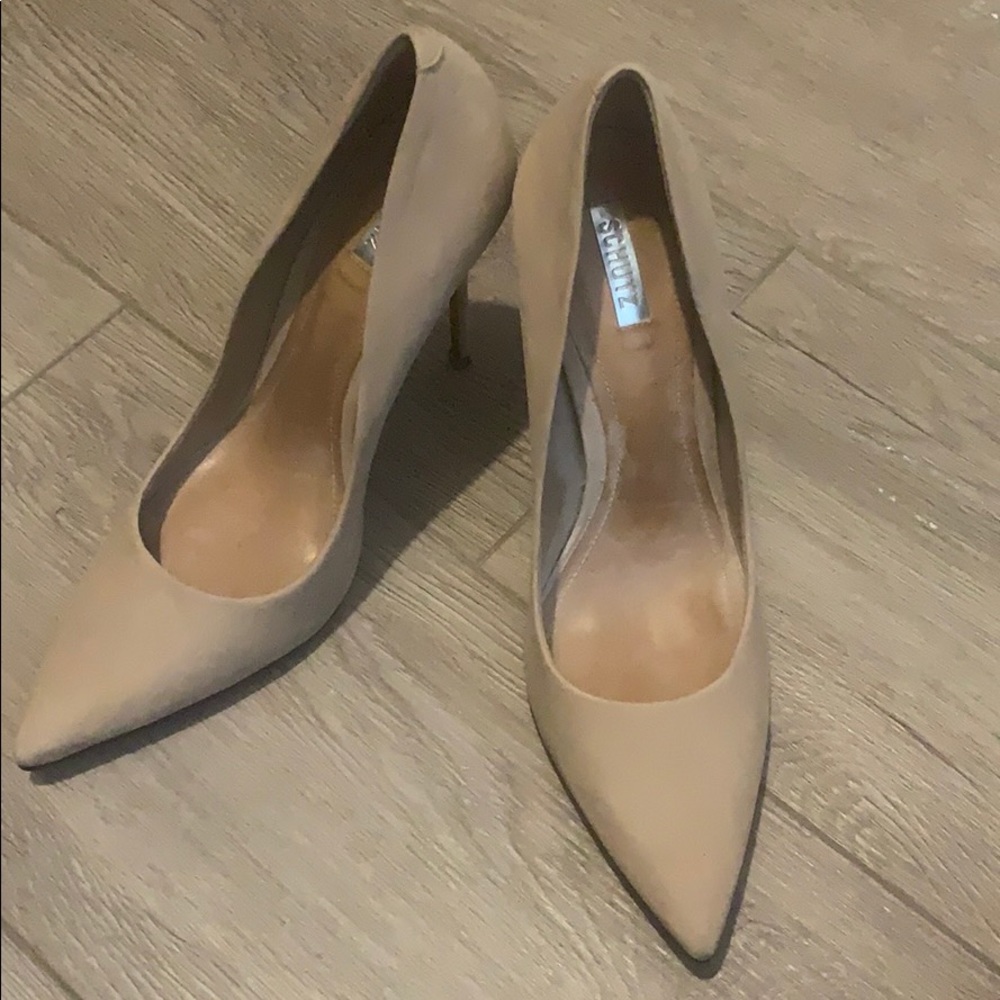 Nude suede heels